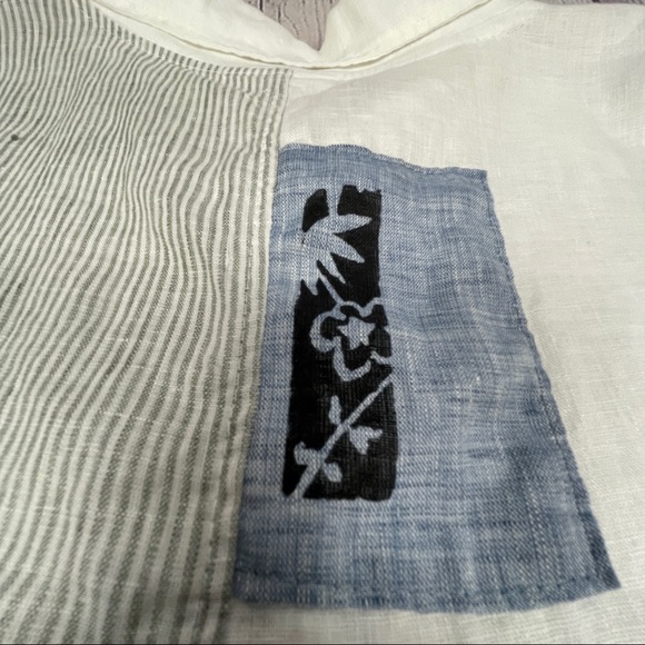 ODILE 100% linen button down white blue contrast shirt top, size S - Picture 6 of 13